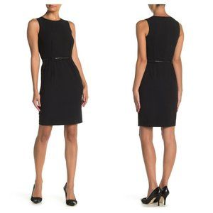 CALVIN KLEIN Belted Stealth Dress Petite LBD Work